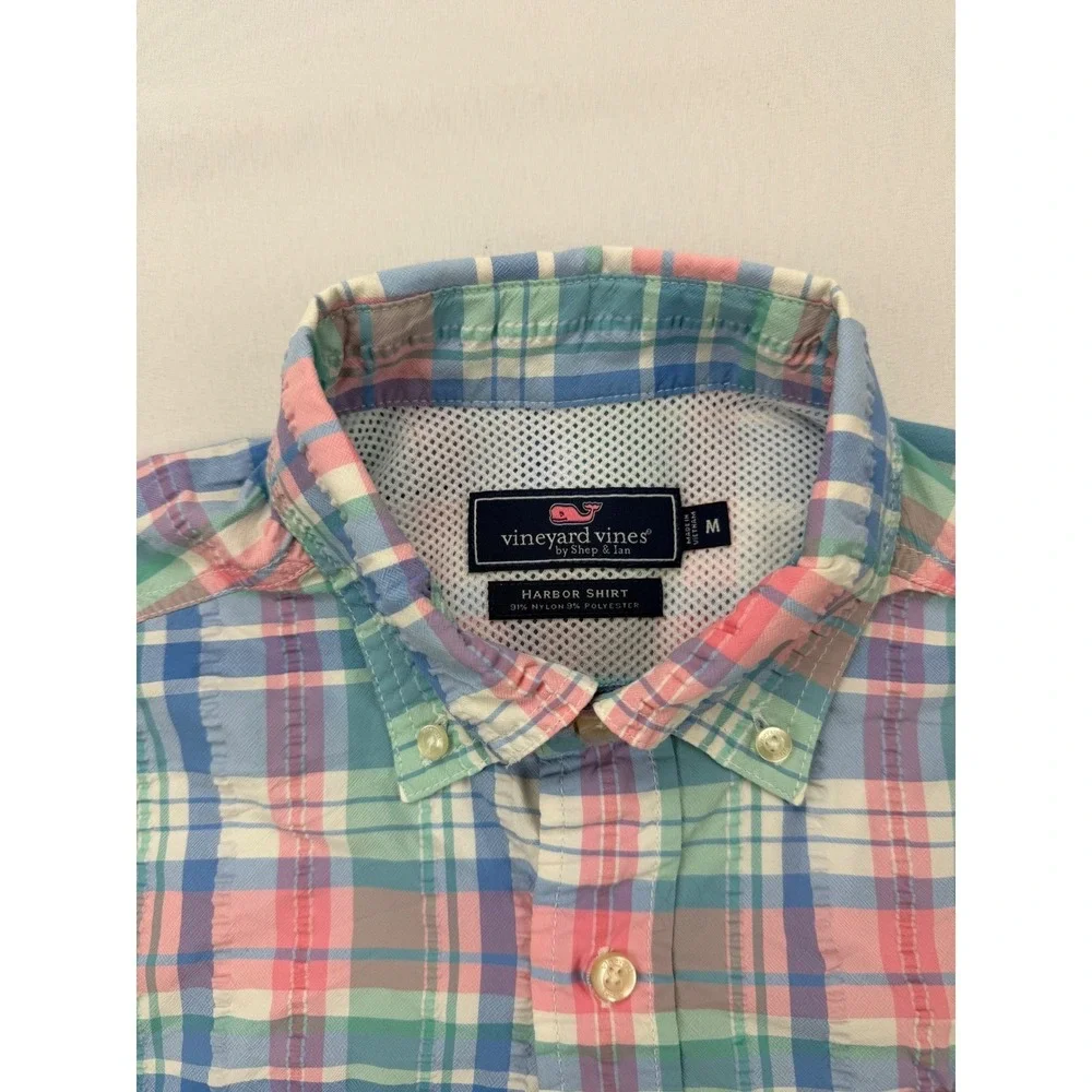 Vineyard Vines Harbor Shirt Mens Medium Multicolor Plaid Seersucker Fishing Vent